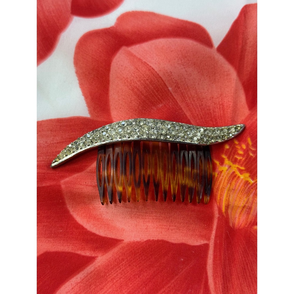 Vintage Ben-Hur Rhinestone Tortoiseshell Hair Comb Silver Tone Mid Century C35
